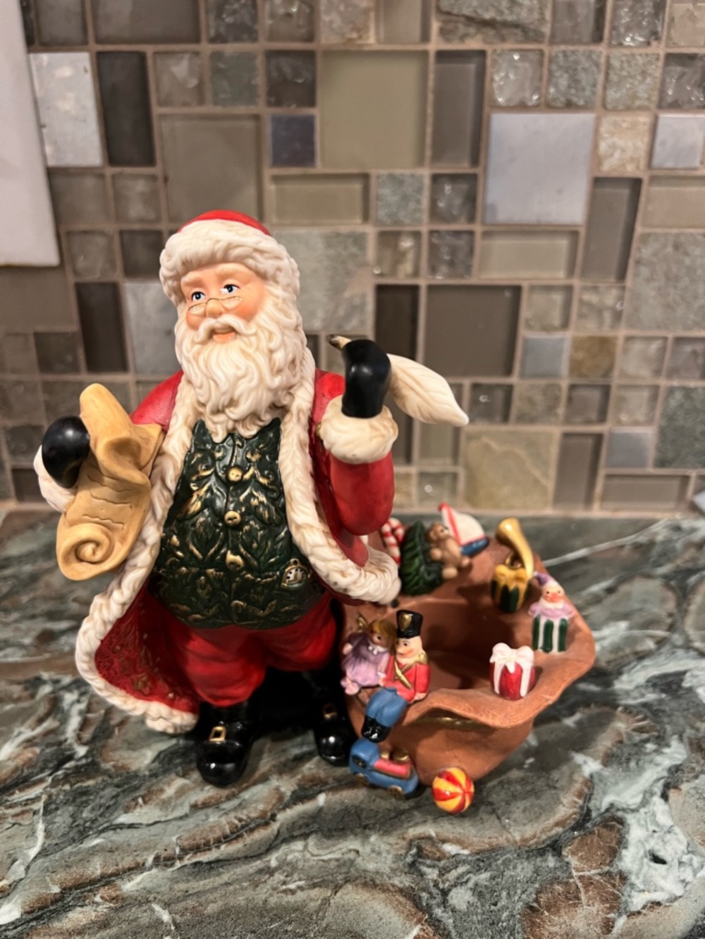 Partlite Tea light holder Festive Santa Figurine with Toy Sleigh - Red & Green